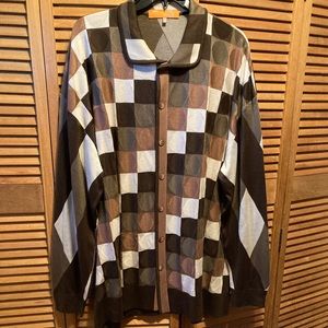 Edition S Brown, Tan, Taupe & Beige Checkered & Argyle Knit Sweater